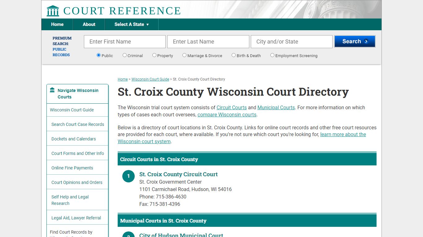 St. Croix County Wisconsin Court Directory | CourtReference.com