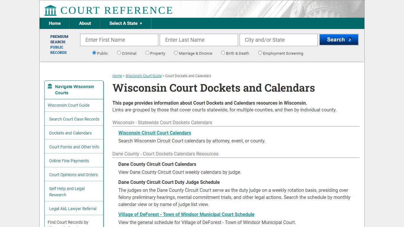 Wisconsin Court Dockets and Calendars | CourtReference.com